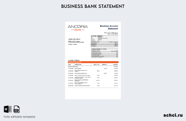 цифровая загрузка выписки по бизнес счету банка Ancoria в формате Word и PDF шаб